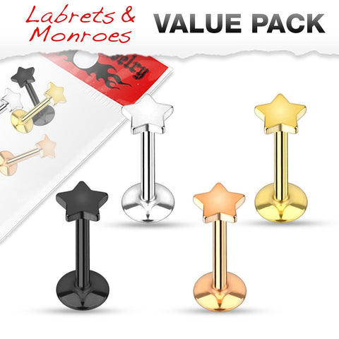 Labret Monroe Cartiledge 16g Stainless Steel Shaft Star Body Accentz� 5/16'' 4pc