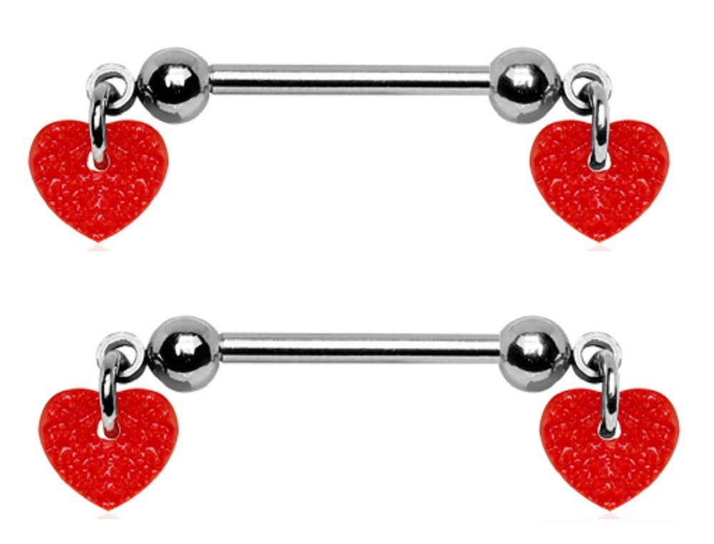 Nipple Shield Rings barbell Red Hearts Nipple Bar  pair 14 gauge