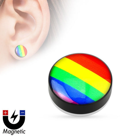Earrings Rings Magnetic Rainbow Top Gay Pride  Sold as a pair