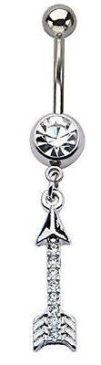 Belly Button ring 14g 7/16's Navel with Clear Gem Arrow Dangle Charm