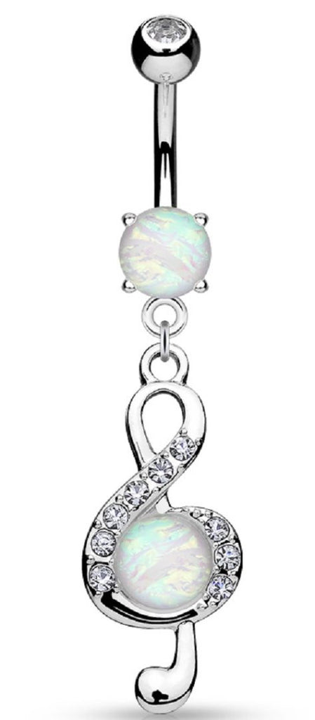 Belly Button Ring Opal Glitter Center Crystal Paved Clef Navel 14g 3/8''