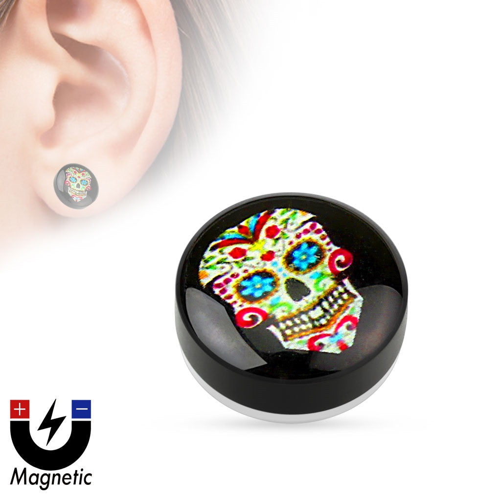 Earrings Rings Magnetic Sugar Skull Pride  Sold as a pair