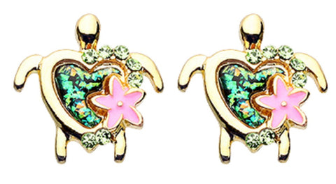 Earrings Ring Golden Kauai Flower Turtle Ear Stud Earrings Sold as a pair