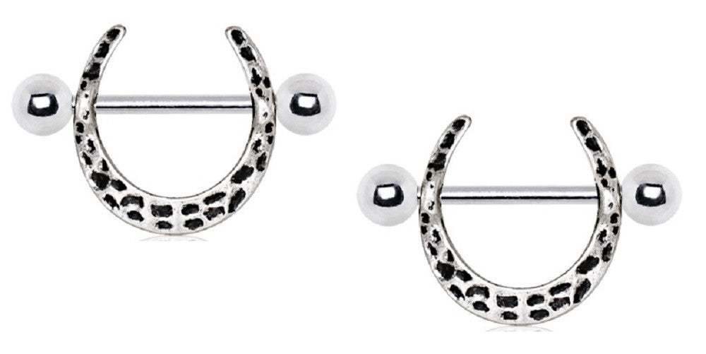 Nipple Ring 316L Stainless Steel Leopard Print Horseshoe 14G pair