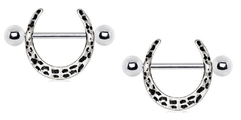 Nipple Ring 316L Stainless Steel Leopard Print Horseshoe 14G pair