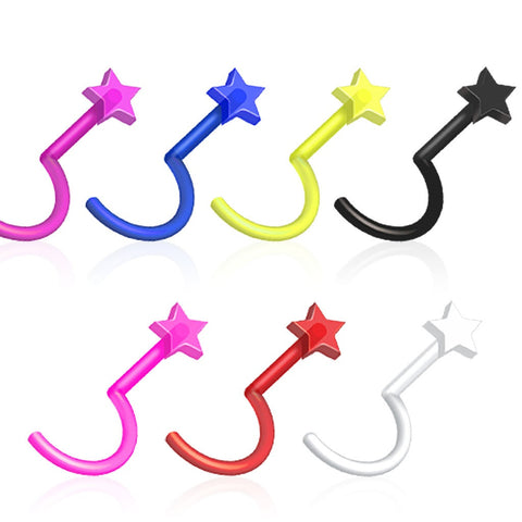 Nose Ring Crystal Set Assorted Color Flexible Acrylic Screw Nose Ring with Star Top