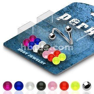 Eyebrow Body Jewelry Piercing Bar Ring 16G 3/8 Interchangble balls