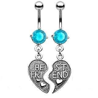 Belly Button Ring Navel Best Friends Broken Heart Body Jewelry Dangle 14g