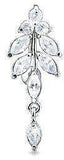 Belly Button Ring Leaves Top Fancy Navel Ring  Titanium Shaft/Rhodium