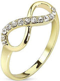 Pave Gemmed Infinite Ring. Brass with 14Kt Gold Plated Infinity Knot CZ Ring