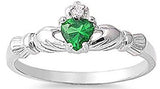 STERLING SILVER RING W/CZ Faux Emerald Claddagh Ring ring sizes available