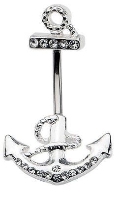 Belly Button Ring Navel 14g 7/16 In and Out Anchor Navel with clear gems