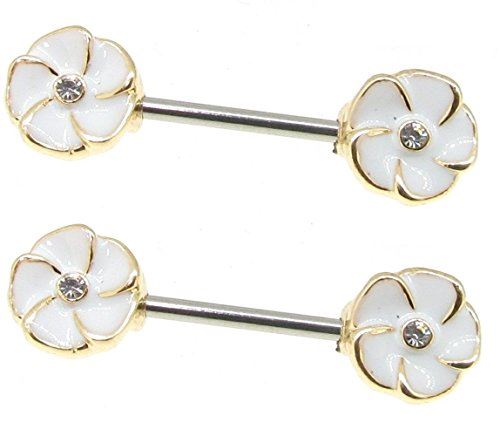 Body Accentz 2 pc Stainless Steel Barbell Nipple Ring Puma Flower Pair CH170 FBA