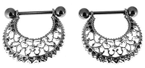 Body Accentz 2 pc Stainless Steel Barbell Nipple Ring Tribal lace swirl Pair CH1