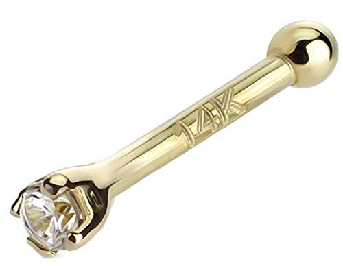 Body Accentz 20ga 14 Karat Solid Yellow Gold Nose Stud Ring with 2mm Prong Set C