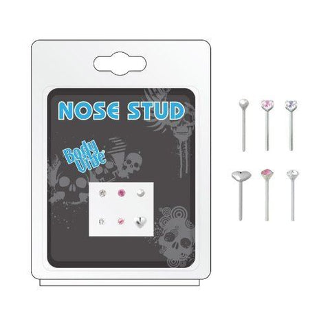 Body Accentz 20GA 6 Pack 316L Surgical Nose Stud 316L Surgical Steel, Nose Pack,