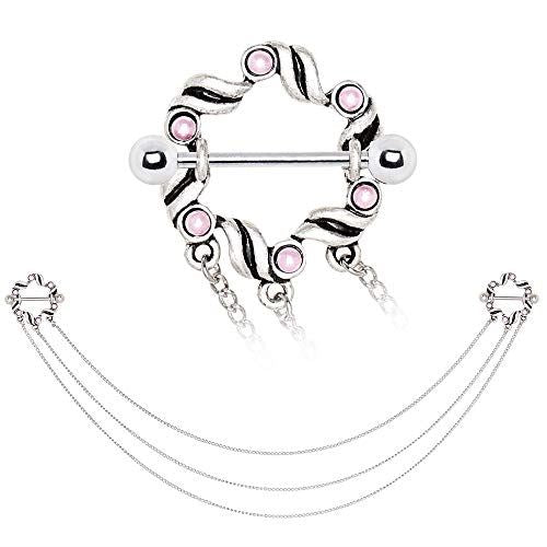 Body Accentz 316L Stainless Steel Triple Chain Pink Ribbon Nipple Shields nipple