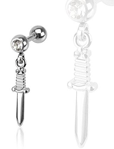 Body Accentz 316L Surgical Steel Tragus/Cartilage Barbell with Sword Dangle