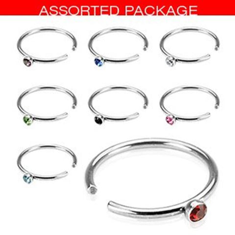 Body Accentz 8pc 316L Surgical Steel Nose Hoop with 2mm Gem Ball Top 20 Gauge 5/