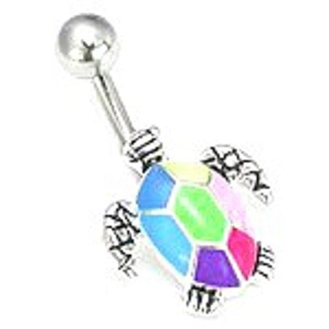 Belly Button Ring Navel 14G 7/16" Cute Rainbow Turtle Belly Ring