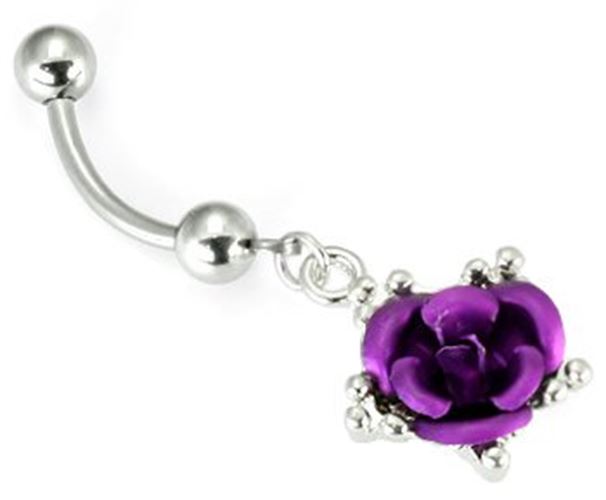 Body Accentz Belly Button Ring Navel 7/16" single rose dangle 14 Gauge