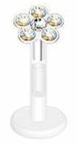 Body Accentz Flower Cut Press-fit Cz Gem Bio-Flex Shaft Labret Monroe 16g 5/16"