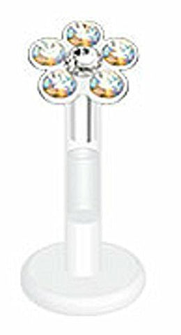 Body Accentz Flower Cut Press-fit Cz Gem Bio-Flex Shaft Labret Monroe 16g 5/16"