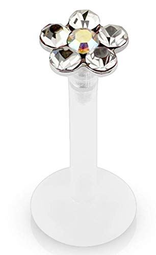 Body Accentz Flower Multi Press-Fit CZ Gems Bio-Flex Shaft Labret Monroe 16G 3/8