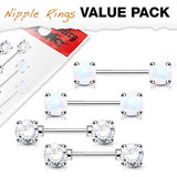 Body Accentz Nipple Bar 2 Pairs Value Pack Double Faux Opal CZ Round Prong
