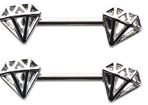 Body Accentz Nipple Ring Bars 14g 1/2 Forward Facing CZ Diamond Shape Nipple Bar