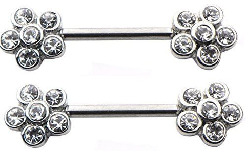 Body Accentz Nipple Ring Bars 14g 1/2" Five Petal CZ Flower Nipple Barbell