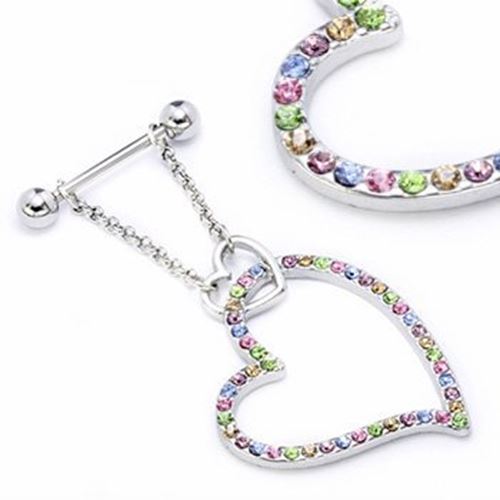 Nipple Ring Bars 14g Pastel Rainbow Gem Heart Pair Body Jewelry