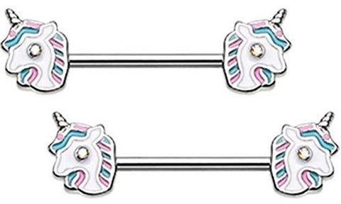 Nipple Ring Bars 316L Stainless Steel Decorative Enamel Unicorn