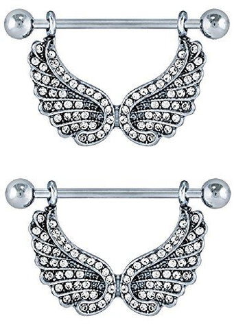Body Accentz Nipple Shield Rings Barbell Barbell Angel Wings Sold as a Pair 14