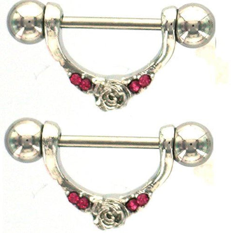 Body Accentz Nipple Shield Rings Barbell Barbells Rose Sold as a Pair 14 Gauge