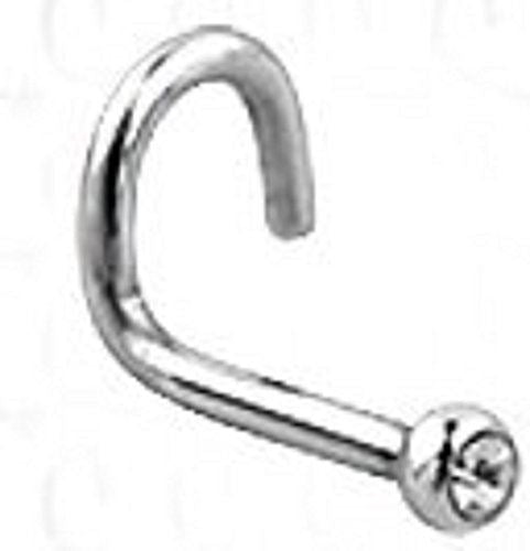 Body Accentz Press and Fit Silver Nose Stud Screw Round Gem 22g