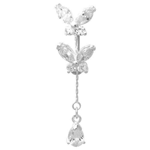 Body Accentz™ Belly Button Ring Navel Long Dangle Butterfly Body Jewelry 14 Gaug