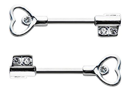 Nipple Ring Bars Skeleton Key Body Jewelry Pair 14 Gauge