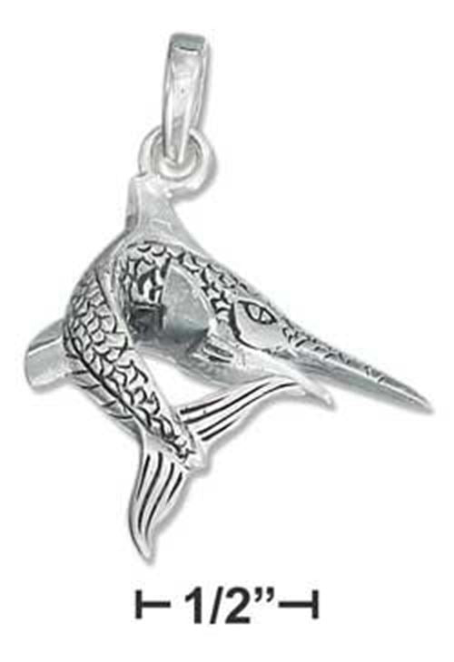 STERLING SILVER LARGE 3D ANTIQUED SWORDFISH PENDANT