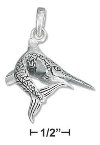 STERLING SILVER LARGE 3D ANTIQUED SWORDFISH PENDANT