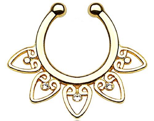 Tribal Fan with Clear Gems Non-Piercing Septum Hanger