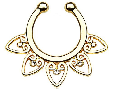 Tribal Fan with Clear Gems Non-Piercing Septum Hanger