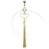 Belly button ring Gold IP Over Navel  White Epoxy Heart Multi Chains   14g 3/8