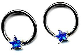 Body Accentz&reg; Nipple Ring Star Captive Bead Body Jewelry Pair 14 gauge HOC02 - Sold as a pair