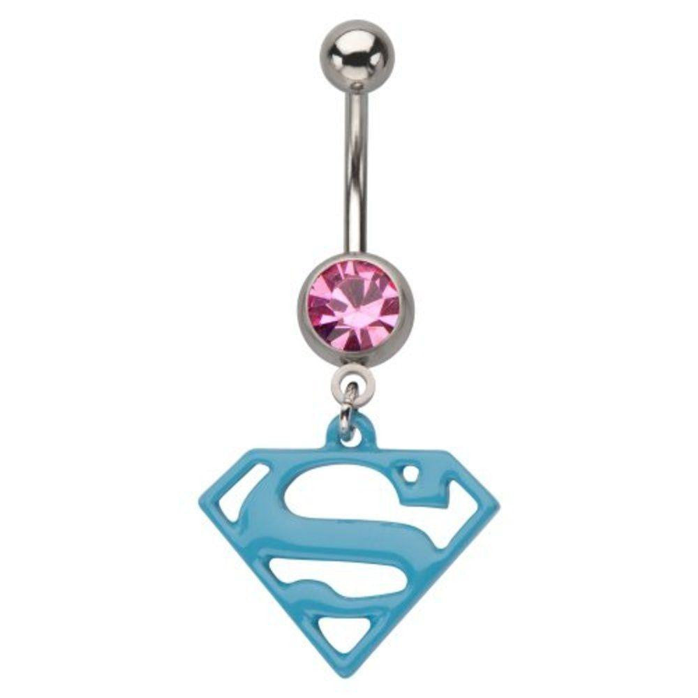 Belly Button Rings 316L, Dangle, Gem, Press Fit, Superman, Navel Ring