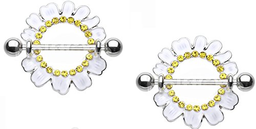 Body Accentz® Nipple Ring Daisy Flower Bar Body Jewelry Pair Sold As Pair