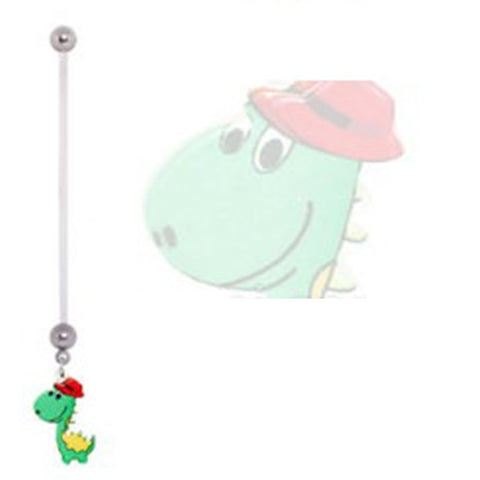 Belly Button Ring Navel 14g BioFlex Pregnancy Navel Ring T-Rex Dangle dinosaur