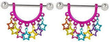 Nipple Ring Shield Piercing Jewelry Rainbow Stars Pair 14 Gauge Pair
