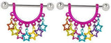 Nipple Ring Shield Piercing Jewelry Rainbow Stars Pair 14 Gauge Pair