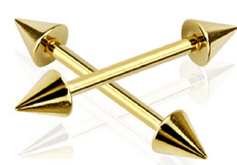 Body Accentz Nipple Ring Spike bar Gold IP 316L Surgical Steel Sold as a Pair